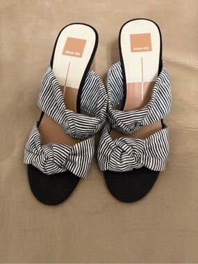 Dolce Vita Black & White Striped Knot Slide Mules